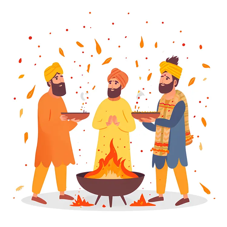 Men in Traditional Clothing Around Fire