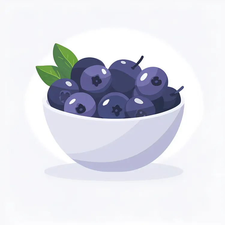 Fresh Blueberries in a Bowl with Leaves
