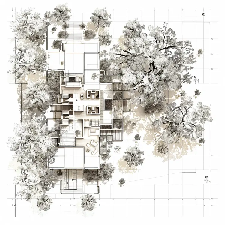 Rectangular Architectural Plan with Trees