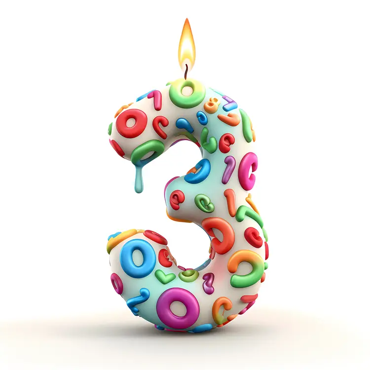 Colorful Number 3 Birthday Candle