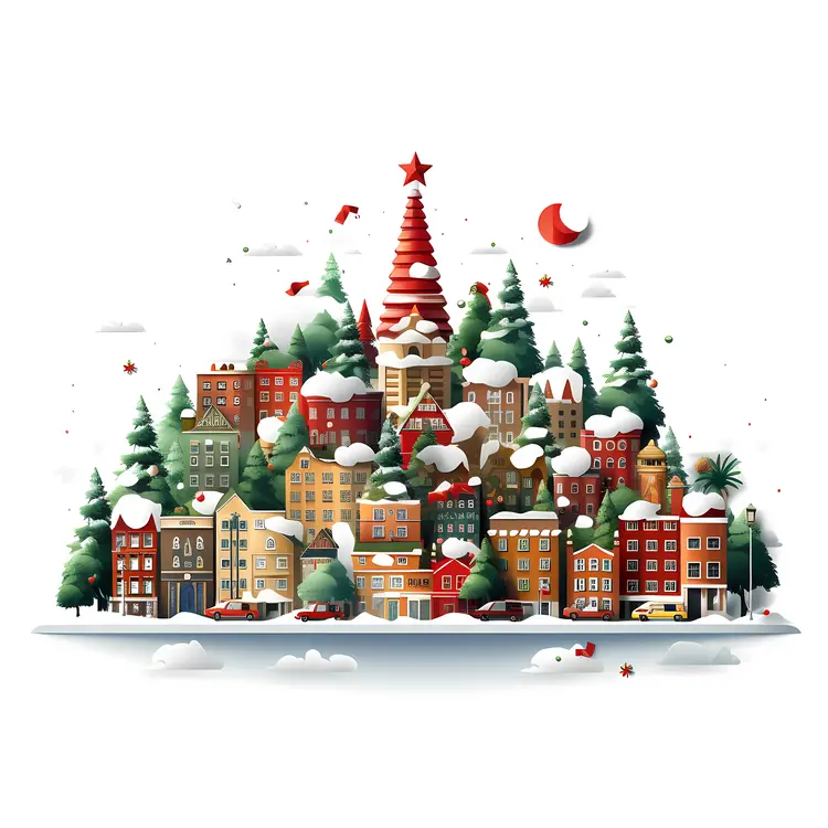 Snowy Christmas Town with Decorations
