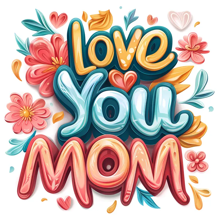 Love You Mom Text with Colorful Flowers