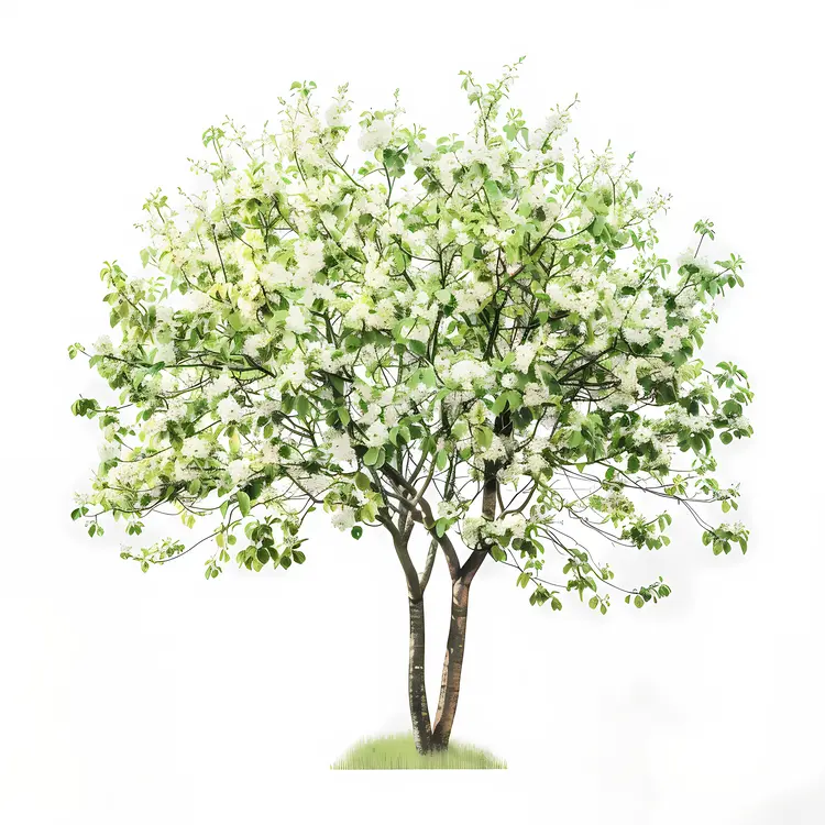 White Flowering Tree with Green Leaves