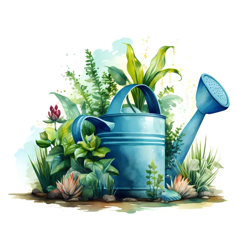 Watering Can with Plants