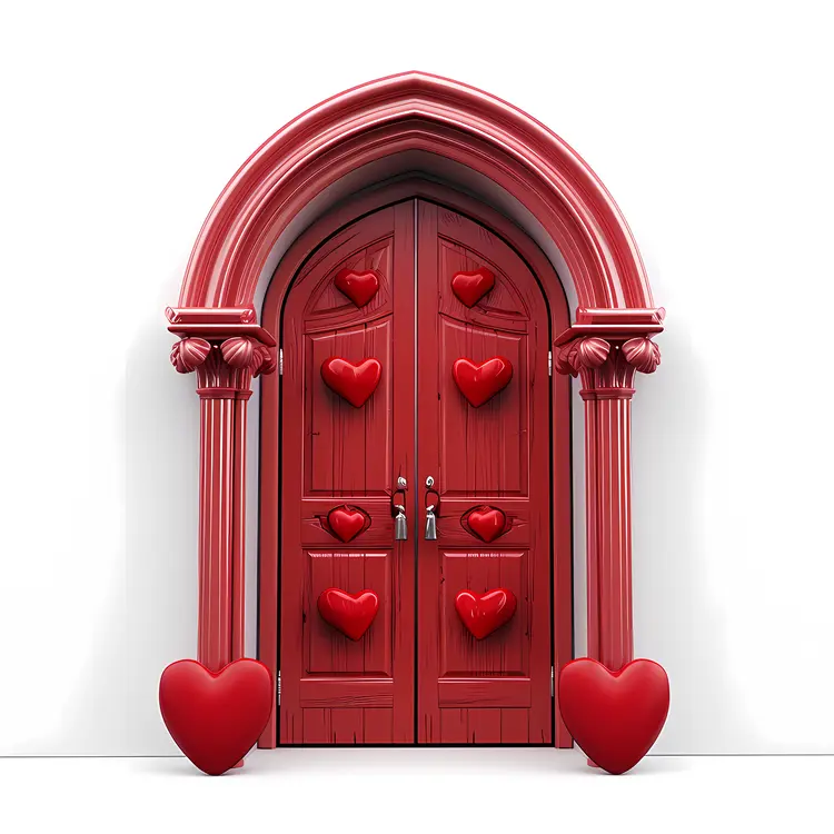 Red Double Door with Hearts for Valentine's Day