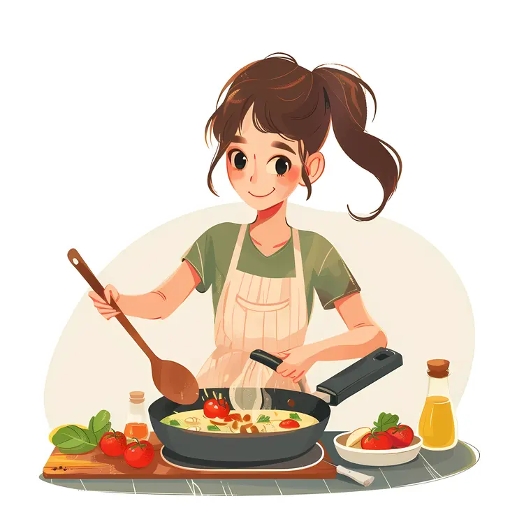 Woman Stirring Food in Pan