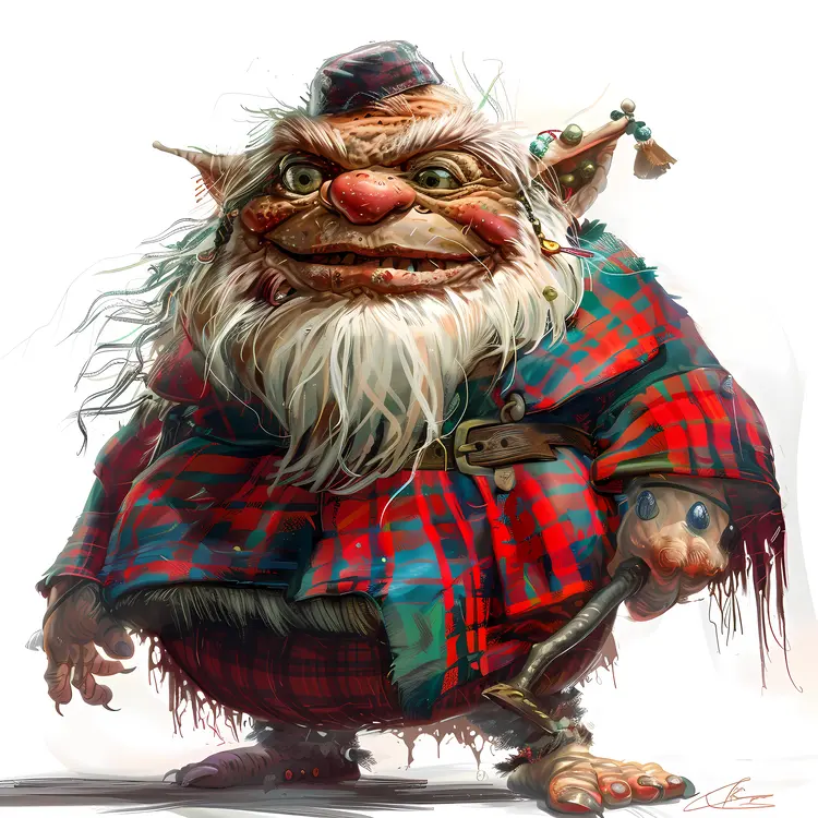 Cartoon Goblin in Plaid Outfit