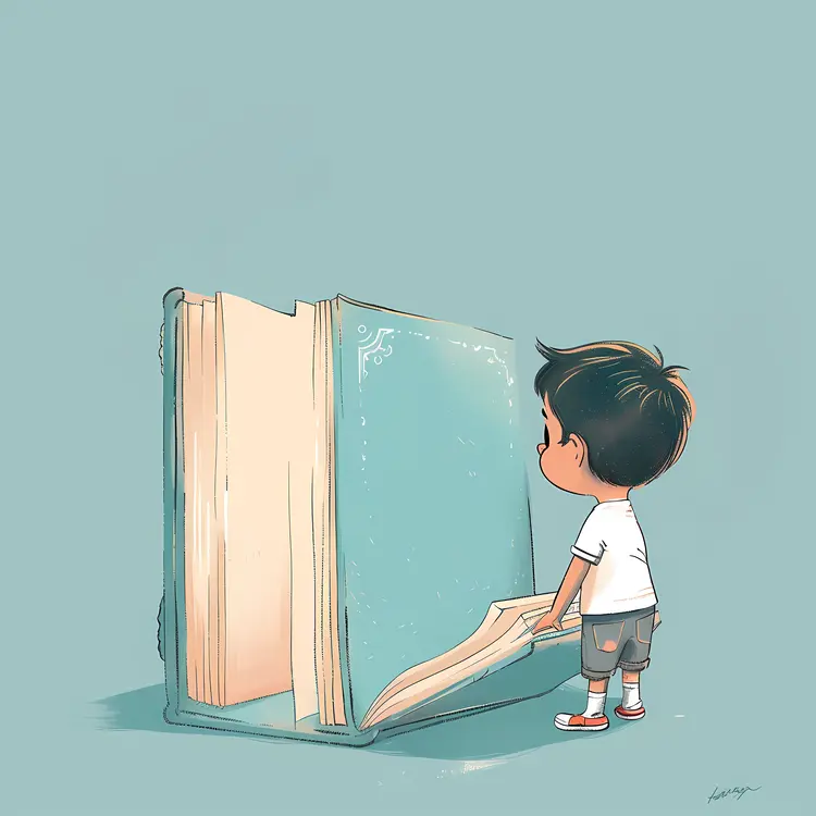 Boy Reading a Large Book