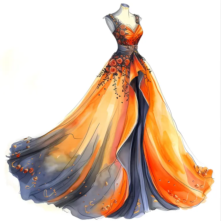 Orange and Black Elegant Dress