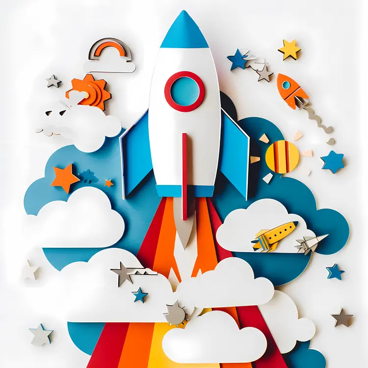 Colorful Rocket Launch Illustration