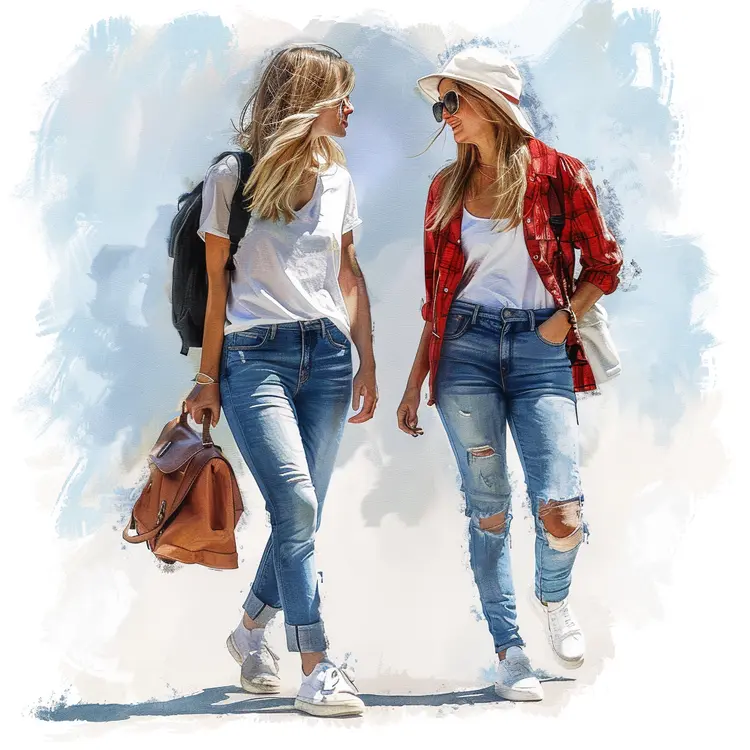 Two Women Walking Casually