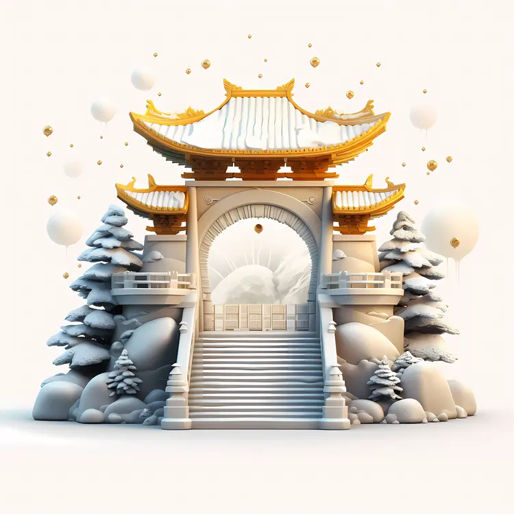 Golden Pagoda with Snowy Stairs