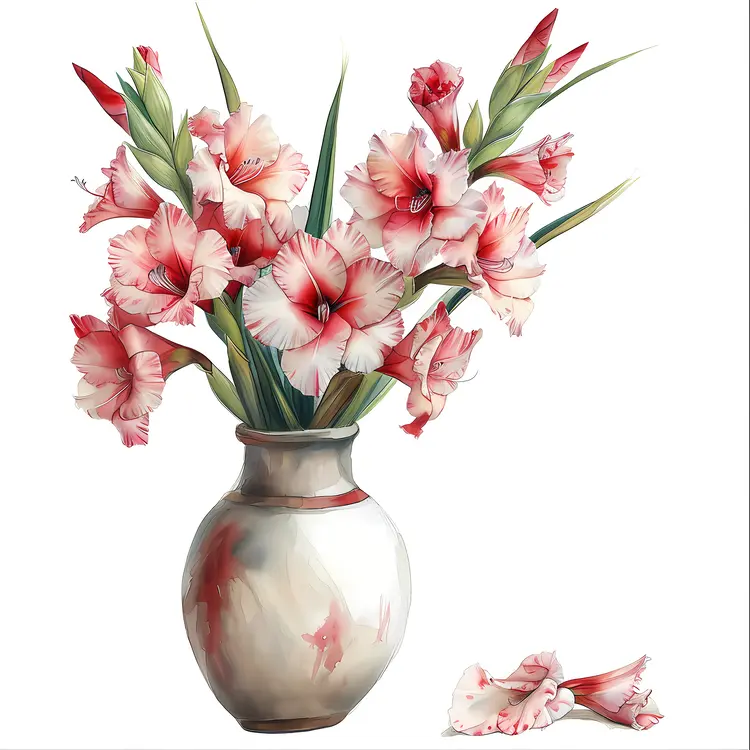 Pink Gladiolus in Ceramic Vase