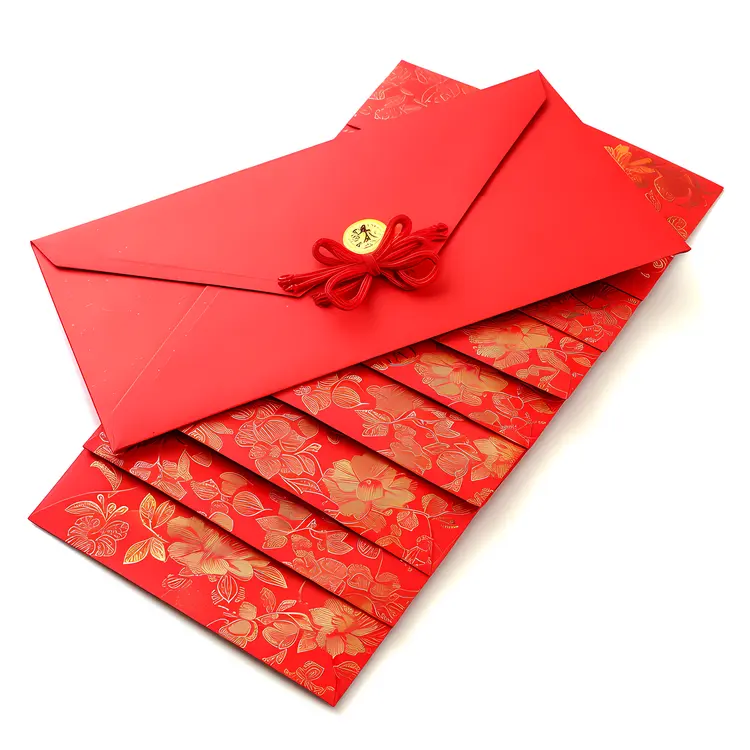Red Envelope with Gold Floral Pattern and Button Closure