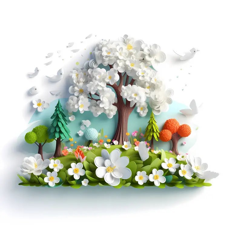 White Blossoming Tree in a Spring Garden