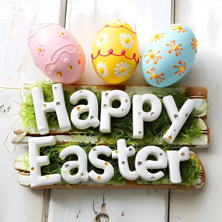 Happy Easter with Decorated Eggs