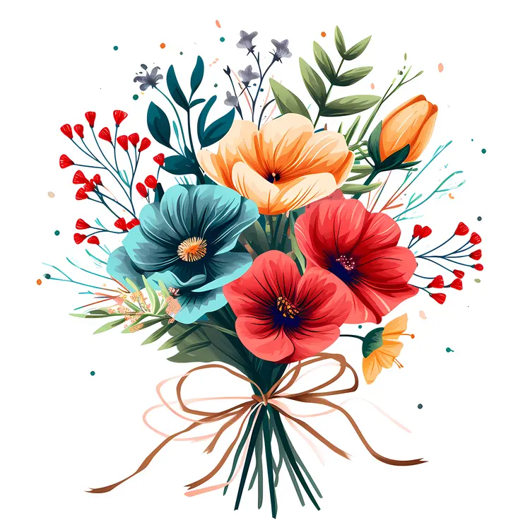 Colorful Flower Bouquet with Ribbon