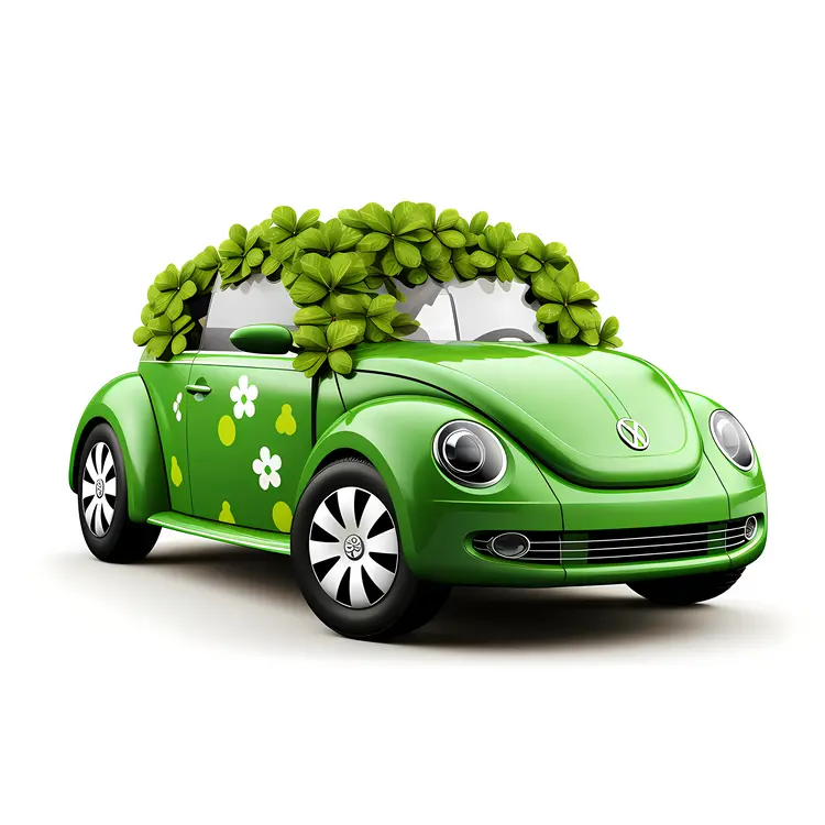 Green Beetle Car with Shamrocks for St. Patrick's Day