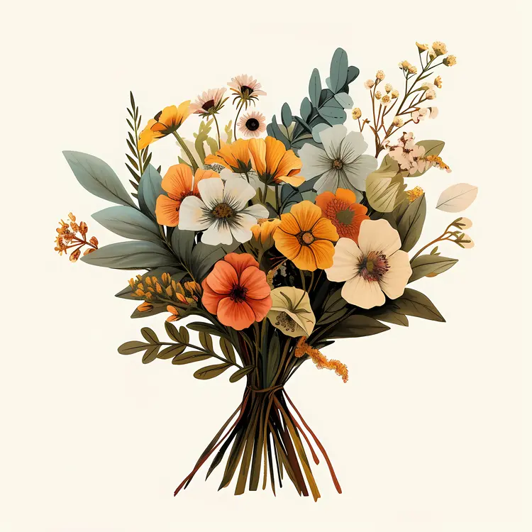 Orange and White Floral Bouquet with Greenery