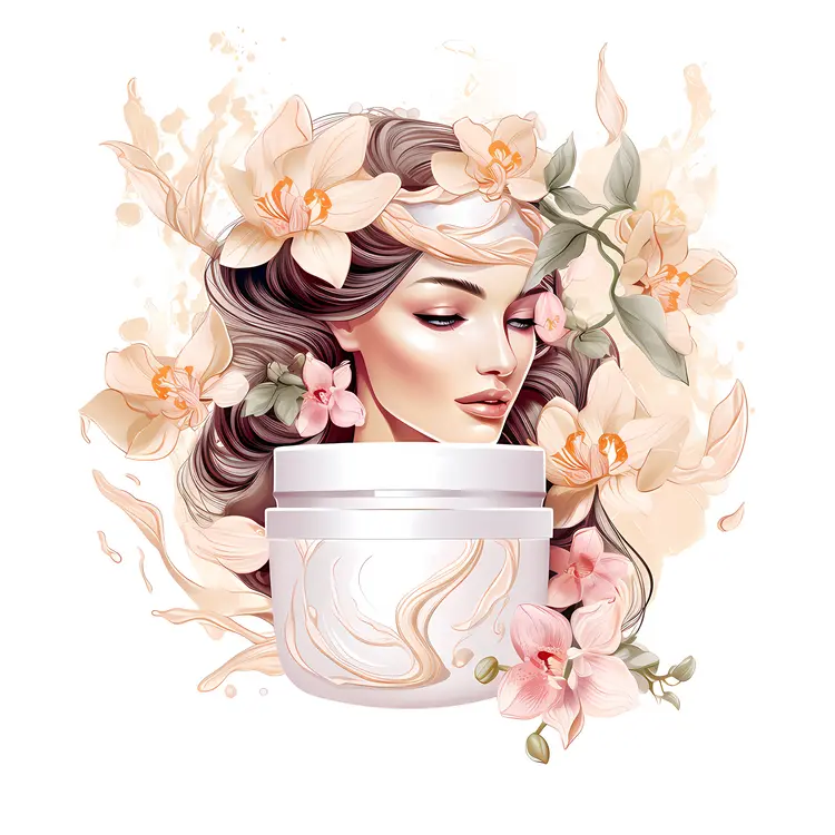 White Cream Jar with Brown-Haired Woman and Flowers