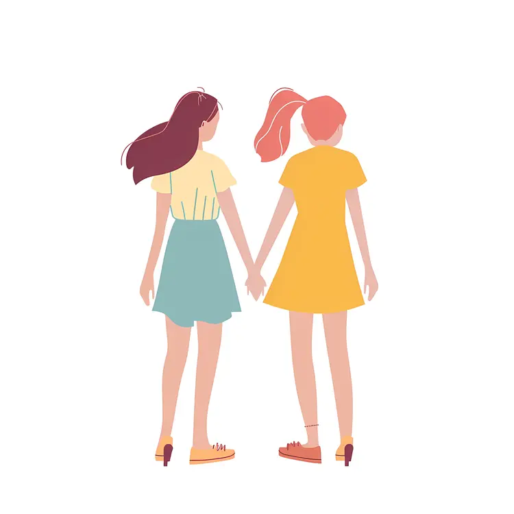 Two Girls Holding Hands in Summer Dresses
