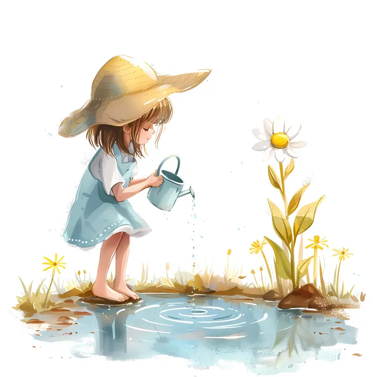 Cute Girl Watering Plant