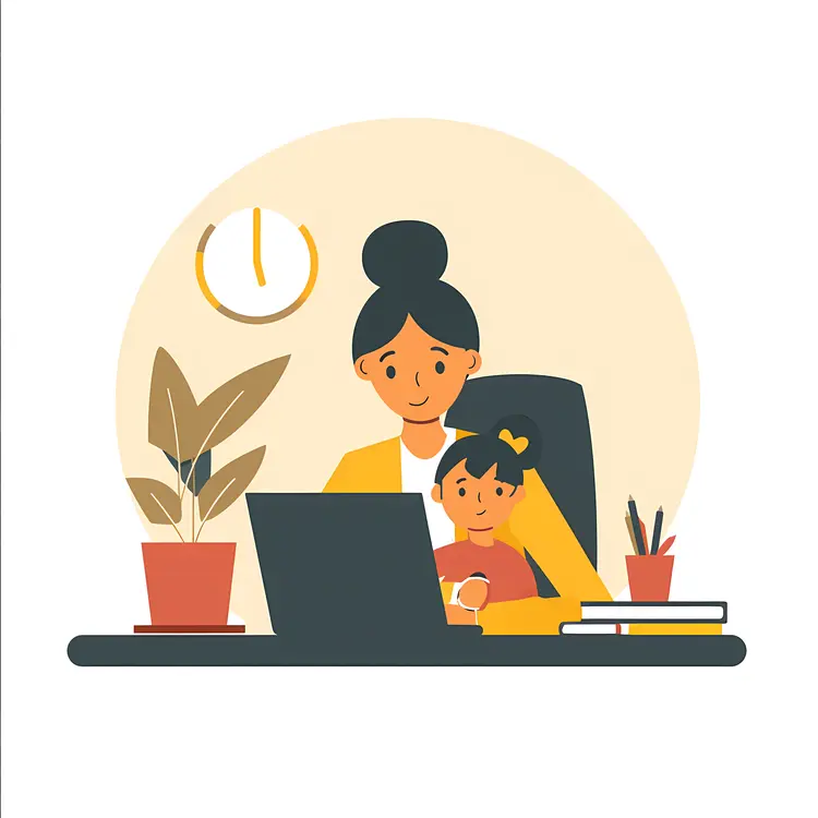 Mother and Child Working on Laptop