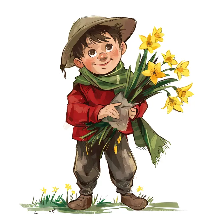 Boy Holding Yellow Daffodils