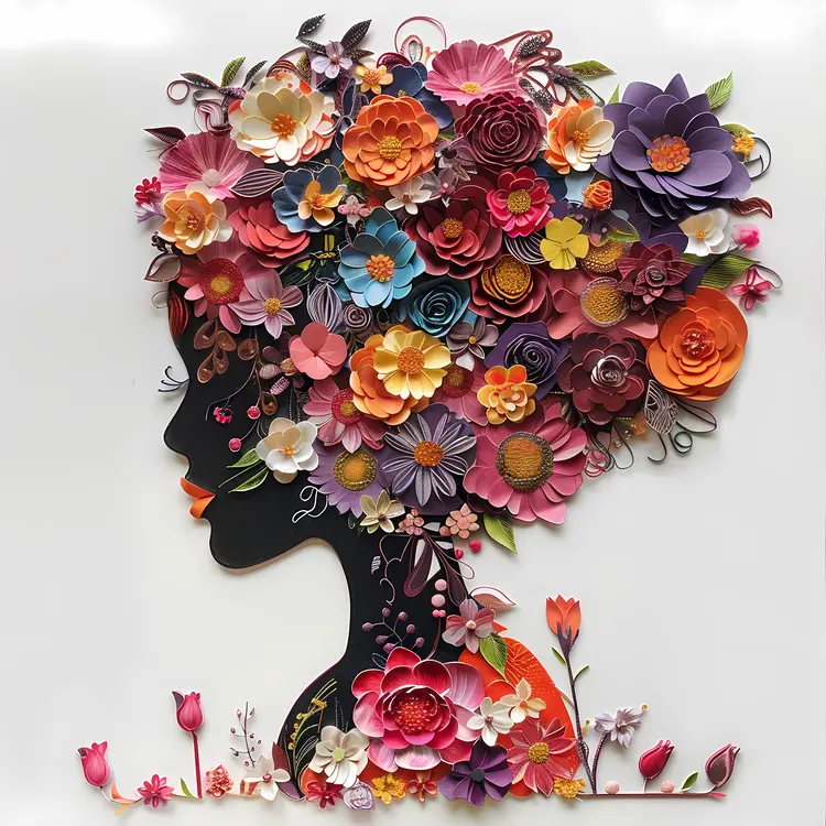 Floral Silhouette with Detailed Flowers