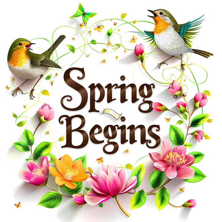 Spring Begins with Birds and Flowers