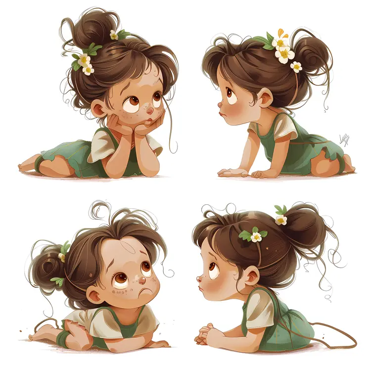 Baby in Different Poses with Flowers in Hair