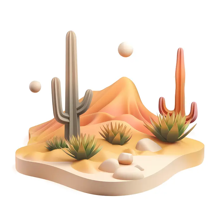Desert Landscape with Cacti and Mountains