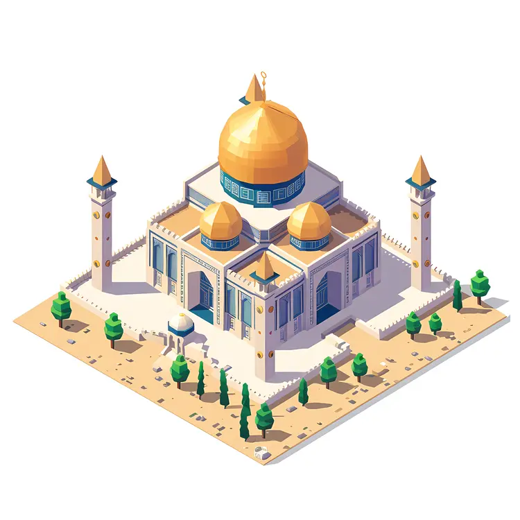 Golden Domed Mosque with Minarets