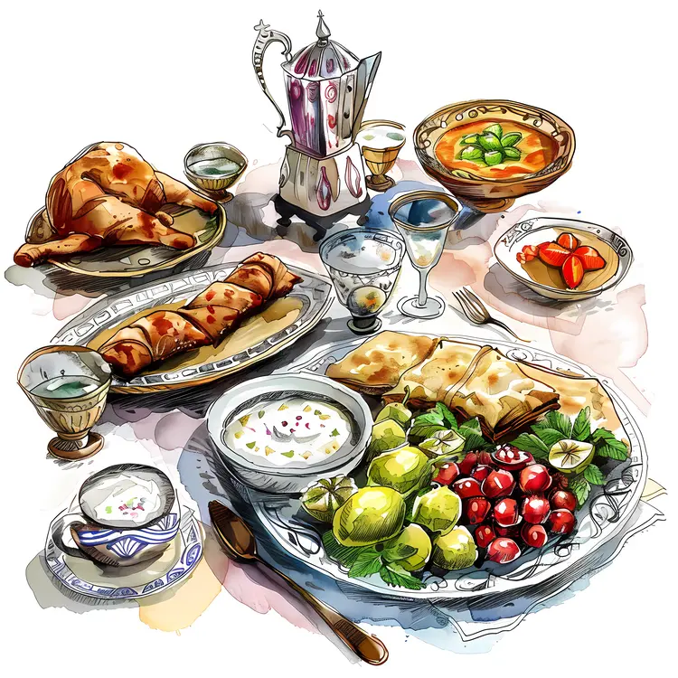 Delicious Breakfast Spread with Croissants and Fruit