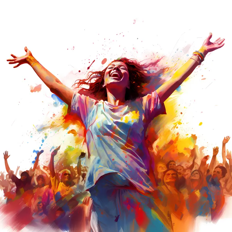 Joyful Woman Celebrating with Colors