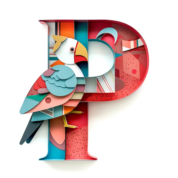 Colorful Bird on Letter P