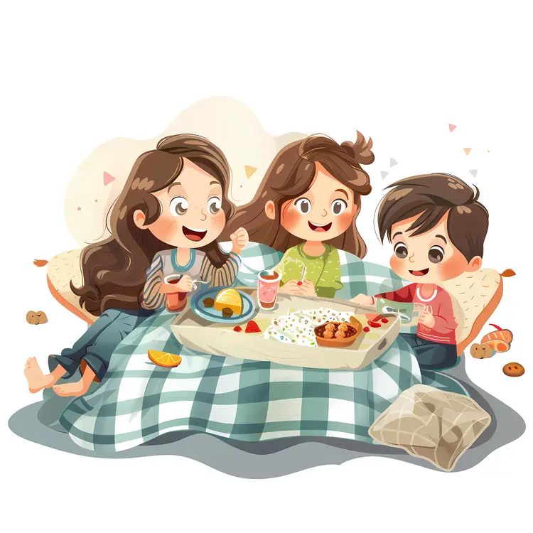 Children Enjoying Food on a Blanket
