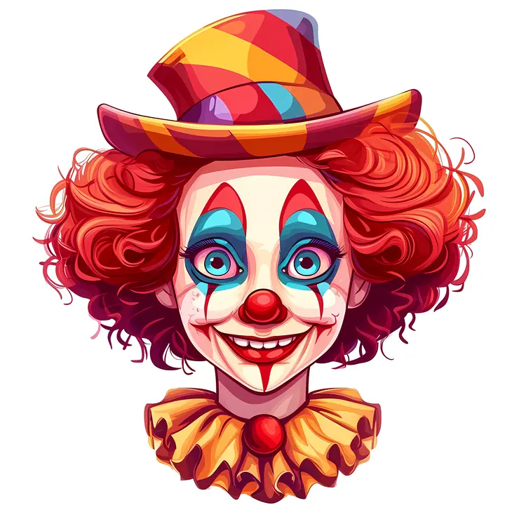 Colorful Clown with Red Hair and Hat