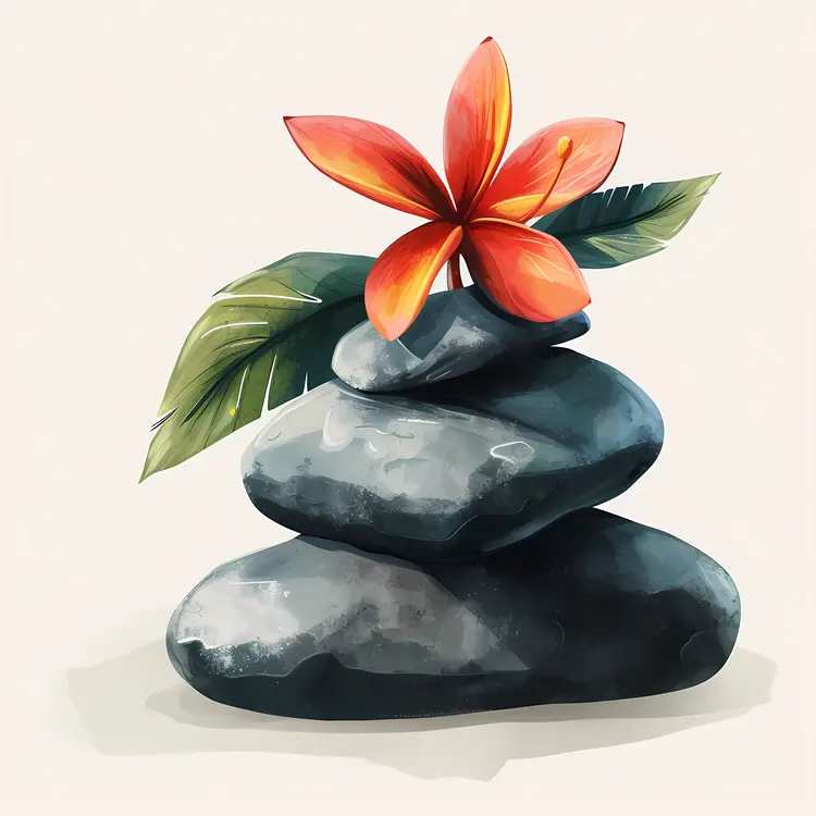 Zen Stacked Stones with Flowers