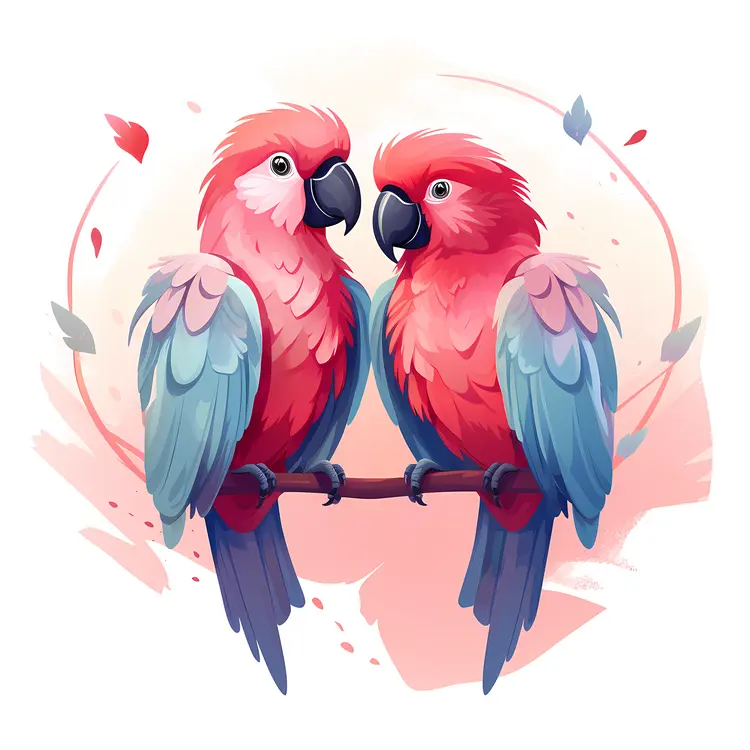 Pink Parrots Perched on a Branch