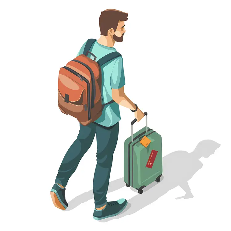 Traveler with Luggage and Backpack