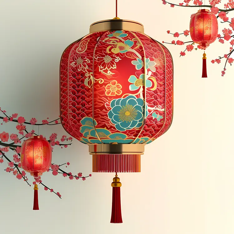Red Lantern with Colorful Floral Patterns