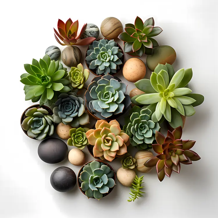 Succulent Arrangement with Pots and Stones