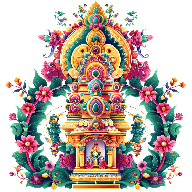 Ornate Floral Temple Artwork