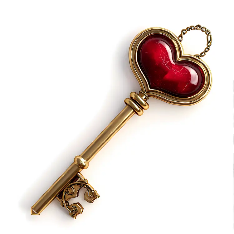 Golden Heart-shaped Key with Red Gem