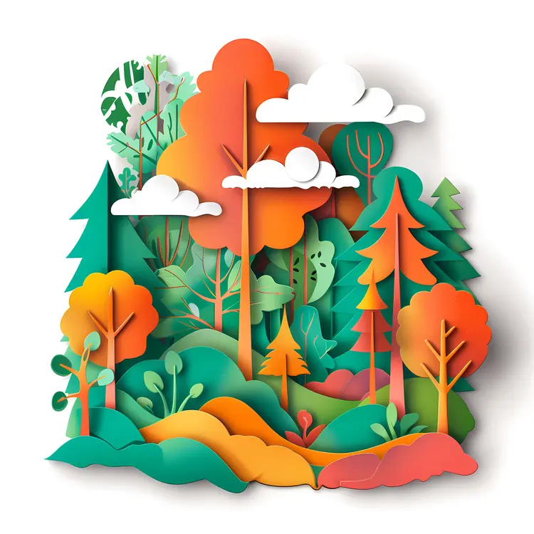 Paper Cut Style Forest Illustration