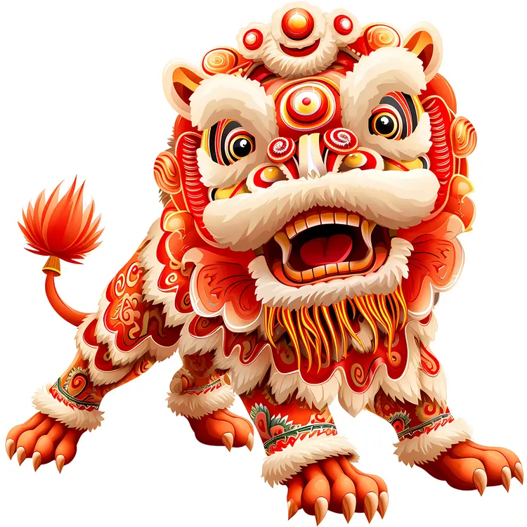 Festive Red Lion Dance Illustration