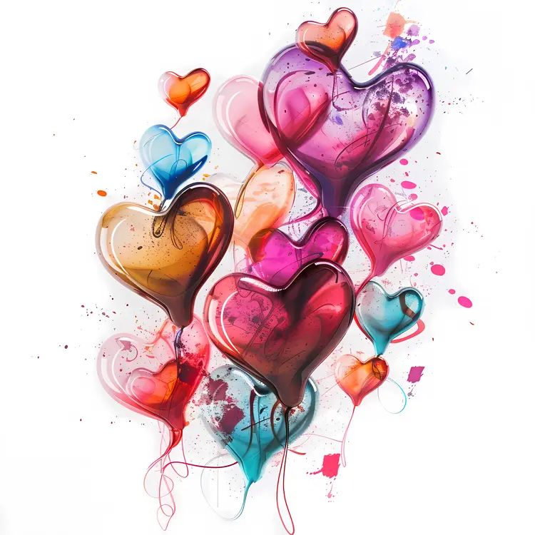 Colorful Hearts with Splashes