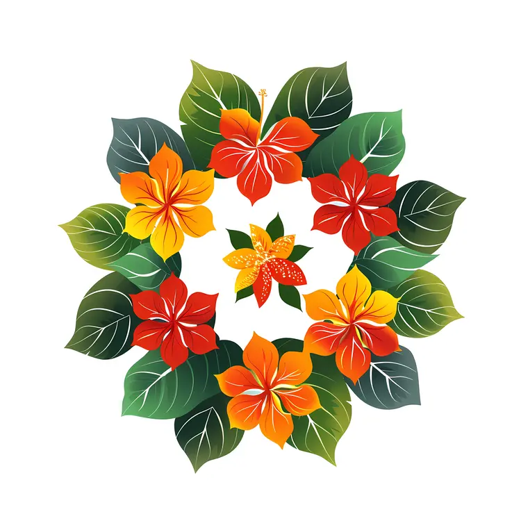 Colorful Floral Pattern with Leaves