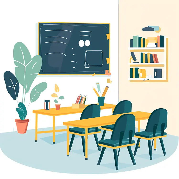 Classroom with Blackboard and Chairs